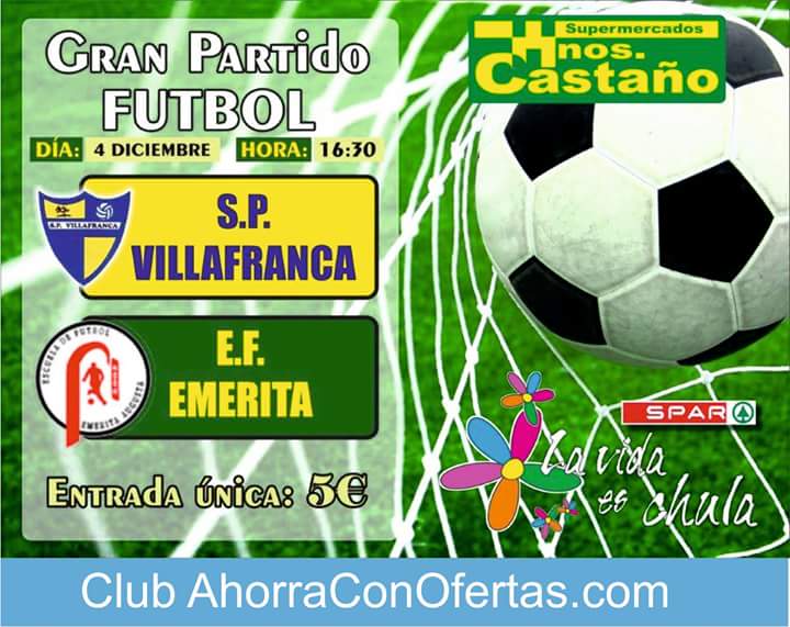 Hoy jornada 13 en la #1DExtremeña,
16:30 horas:
<a href="/SPVOFICIAL/">S.P. VILLAFRANCA</a>: (7°, 16 puntos).
<a href="/EFEmerita/">E.F.EméritaAugusta</a>  (2°, 28 puntos).