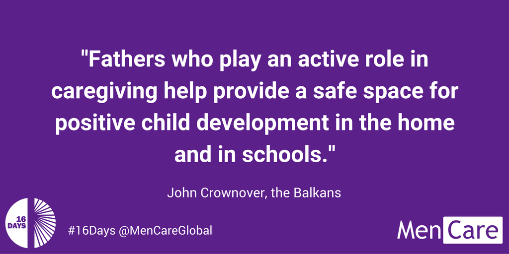 MenCareGlobal's tweet photo. On Day 10 of #16Days of Activism, John Crownover of @CARE_Balkans emphasizes the importance of fathers engaging in active caregiving. https://t.co/RXPoL2pHIu
