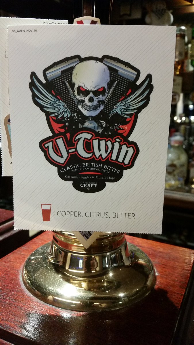 BlackBullWhitby's tweet photo. Camerons 'V Twin' now on! Classic British bitter with an American twist of Mosaic hops. 4.1% abv @CameronsBrewery https://t.co/cO2lYHYmYv