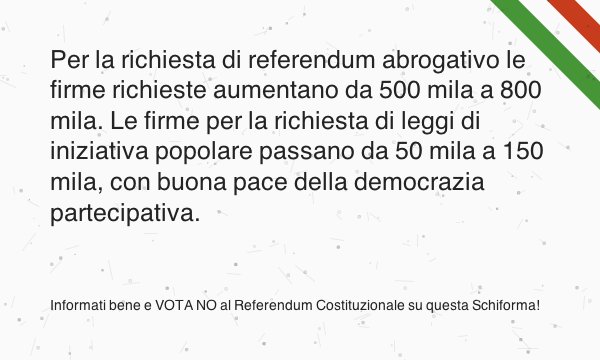 Schiforma's tweet photo. .@RT_muto AAAA Cercasi cattivi motivi per votare SI. AAAA Offresi buoni motivi per votare NO! #IoVotoNO https://t.co/cE9RNEONWK