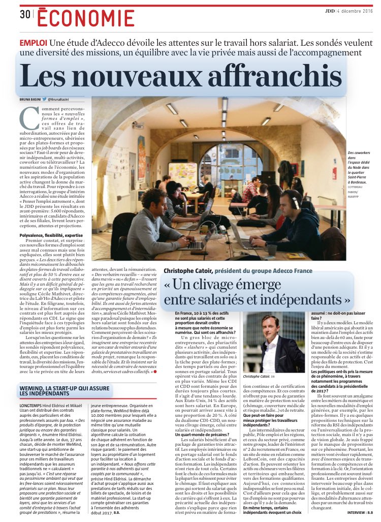 Le <a href="/LabHo_RH/">Lab'Ho</a> <a href="/AdeccoGroup/">The Adecco Group</a> confirme l'intérêt pour les nouvelles modalités de travail avec un vrai statut à conforter