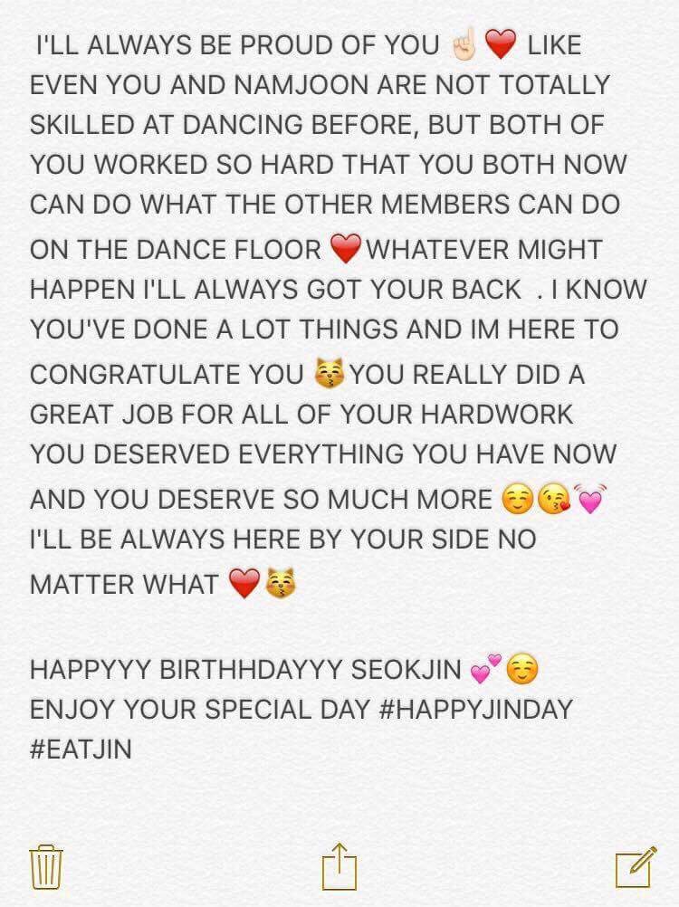RT_rhinatobias's tweet photo. HAPPY BIRTHDAY MY PRECIOUS SEOKJIN 💕🎉😘 #HAPPYJINDAY #kissesforjin #AwakeWithJIN #석진생일ㅊㅋ  @BTS_twt https://t.co/Wl0hkT2uaR