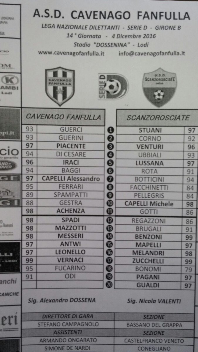 CavenagFanfulla's tweet photo. C.Fanfulla-Scanzorosciate le formazioni https://t.co/TpVAie0zAy