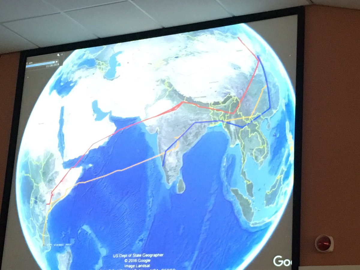 _AndyClements's tweet photo. A big map of the globe gives awesome perspective of Beijing-Africa Cuckoo migration #BTOConf16 https://t.co/z1JdsVbRGe