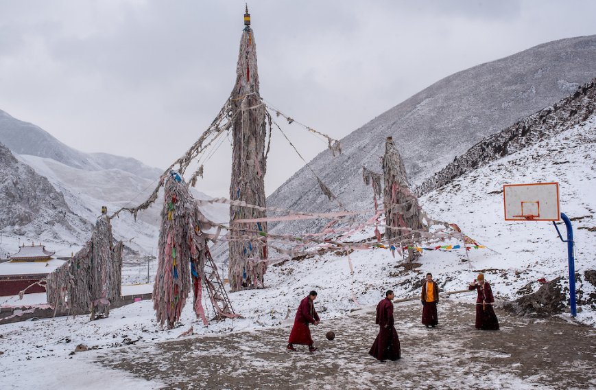 parallelecinico's tweet photo. Due contro due tra monaci tibetani a Zada, 5000 metri sul livello del mare. https://t.co/qrwAlxS2iU