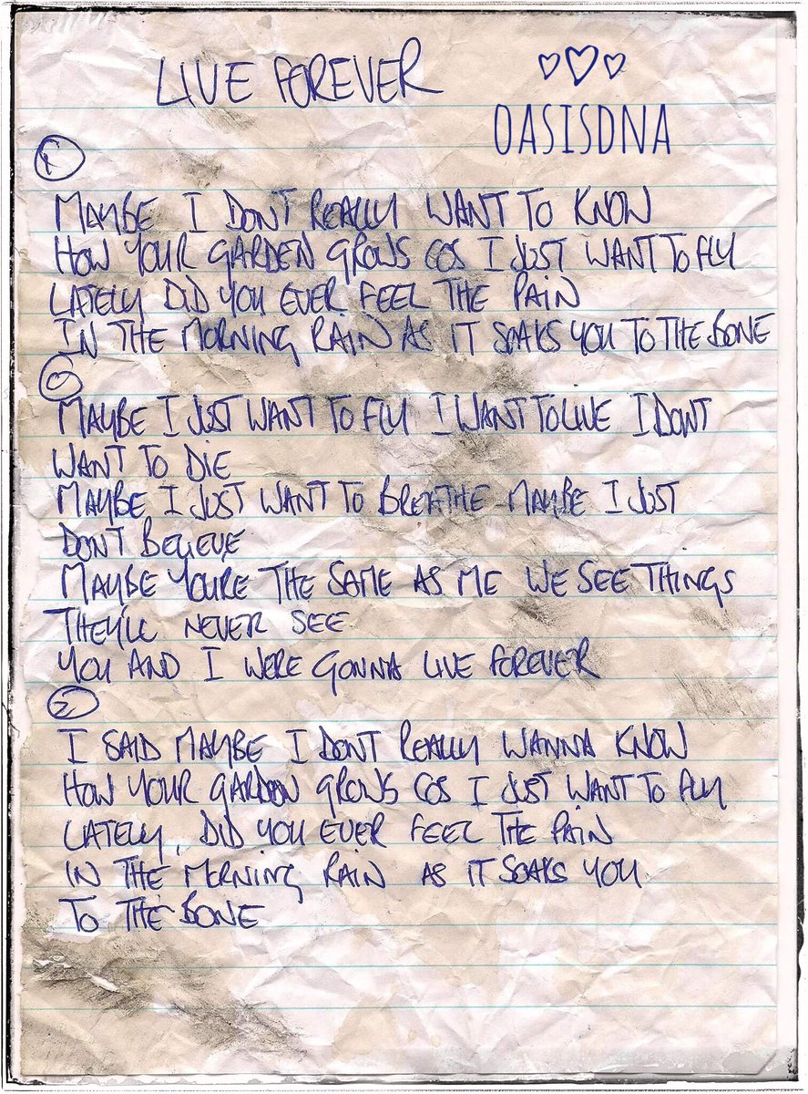 OasisDNA's tweet photo. Live Forever Noel Gallagher handwritten lyrics from my collection 🇬🇧❤️ #NoelGallagher #oasismusic #oasisdefmaybe #LiamGallagher https://t.co/DyNeUhCf5y