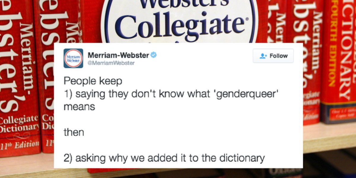 HuffPostImpact's tweet photo. Merriam-Webster has become a hilarious, shade-throwing LGBTQ ally https://t.co/I98jxw4G0O https://t.co/YsGj5nFZYW