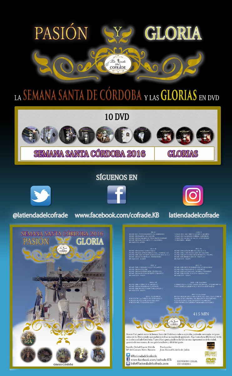 latiendacofrade's tweet photo. El DVD de la #semanasantacordoba. Participa en un sorteo semanal hasta el 6 Enero haciendo RT y MG en el S. Enlace:

https://t.co/pAEPZtl43X https://t.co/rsrjIG0S8C