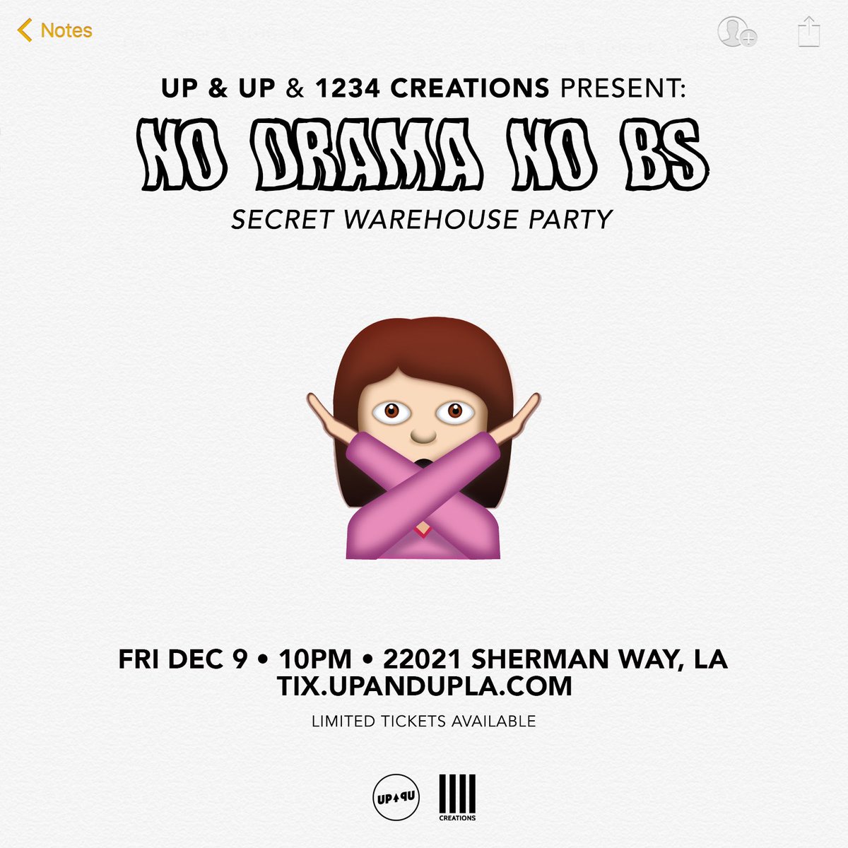 _upandup's tweet photo. ANNOUNCING 🙅🏻
FRI, DEC 9
UP &amp; UP x @1234Creations
SECRET GUESTS ALL NIGHT
🔌 https://t.co/QL3bjCbEeA https://t.co/WqoJhtU7Ac