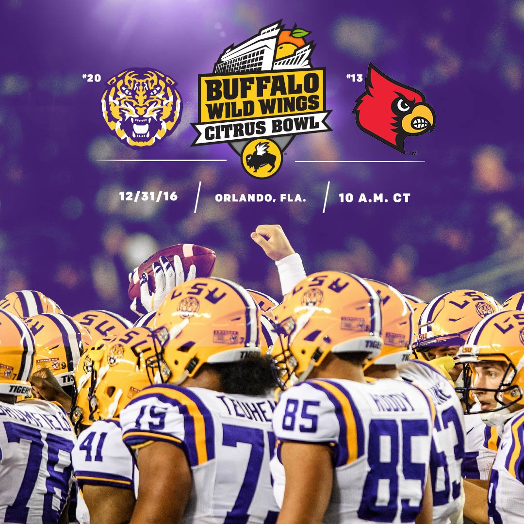 LSUfootball's tweet photo. #LSU is headed to the @BWWCitrusBowl to face Louisville!
Dec. 31 | 11 a.m. ET | ABC
Details: https://t.co/7bhB2WvE0B https://t.co/0WbzAw8vDs