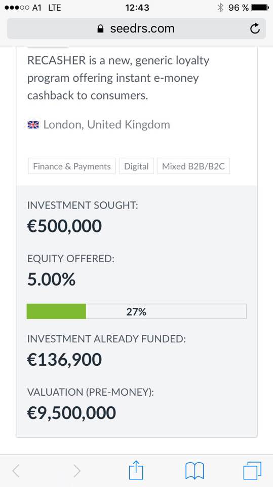 Cbuhollmann's tweet photo. And here we go: @RECASHER proudly announces first great #crowdfunding milestone - let's #multiply!! #realtime #realmoney #cashback #fintech https://t.co/pF32LOQbwf