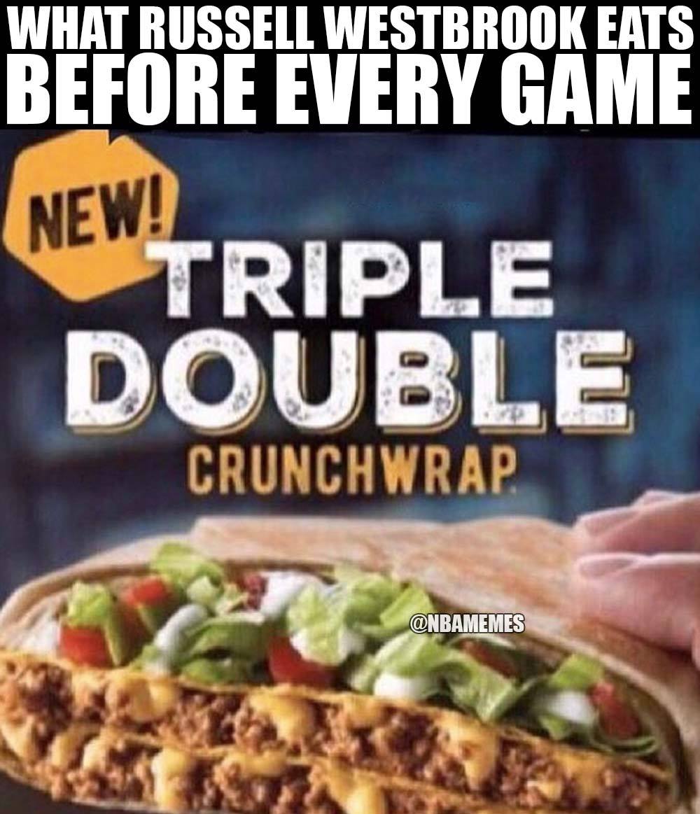 NBAMemes's tweet photo. Russell Westbrook's pregame meal. @_ThunderNation https://t.co/MhBr6dIzL3
