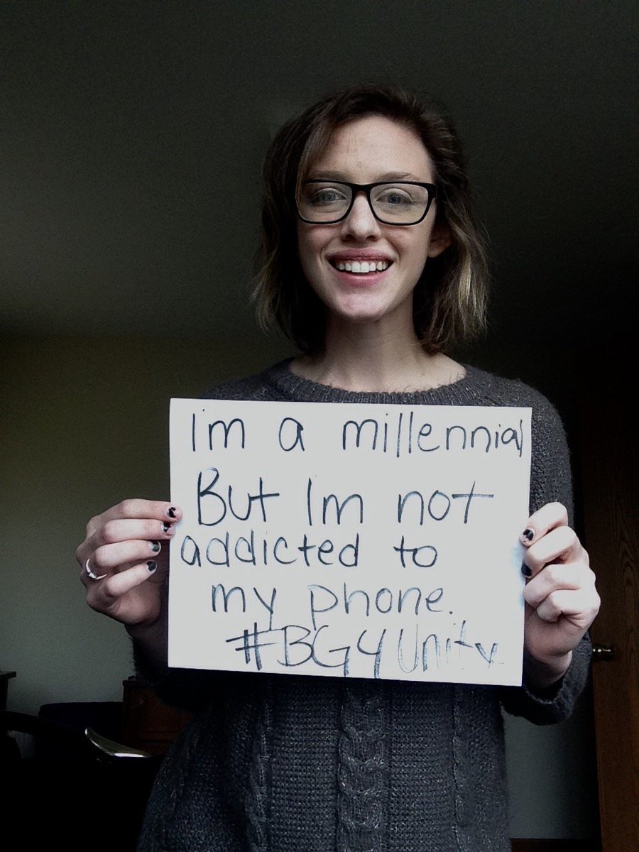 BG4Unity's tweet photo. "I'm a millennial, but I'm not addicted to my phone." -Hilary #BG4Unity #ShatteringStereotypes https://t.co/rmyNuXf2vE