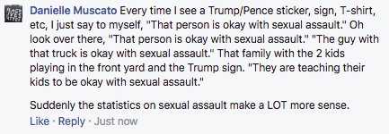 DanielleMuscato's tweet photo. If you support Trump, what you are saying is, being a sexual predator is acceptable for a President. You are saying, it's not a dealbreaker. https://t.co/iLkF0wkOye