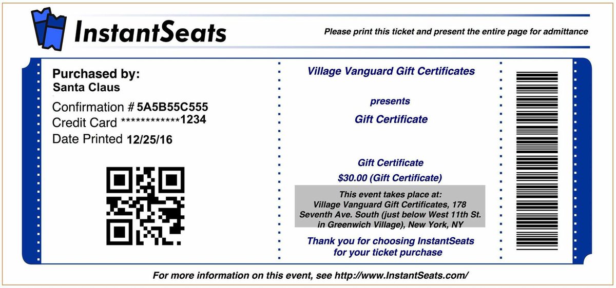 For the jazz lover on your holiday shopping list...VANGUARD GIFT CERTIFICATES!  🎄🎁🎉🎁🎄 
instantseats.com/index.cfm?fuse…