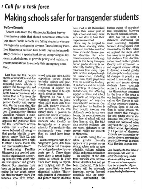 TransformFamMN's tweet image. @GovMarkDayton Create a taskforce to address shockingly poor outcomes of #TransYouth.
#MNStudentSurvey #TransEquity