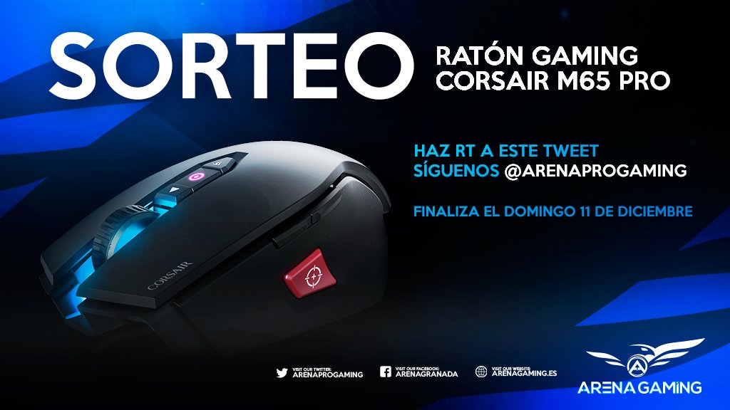 [#SORTEO]
RATÓN M65 PRO DE <a href="/CorsairSpain/">Corsair España</a> 

RT+FOLLOW <a href="/ArenaProGaming/">Arena Gaming</a>
 
Ganador Lunes 12
