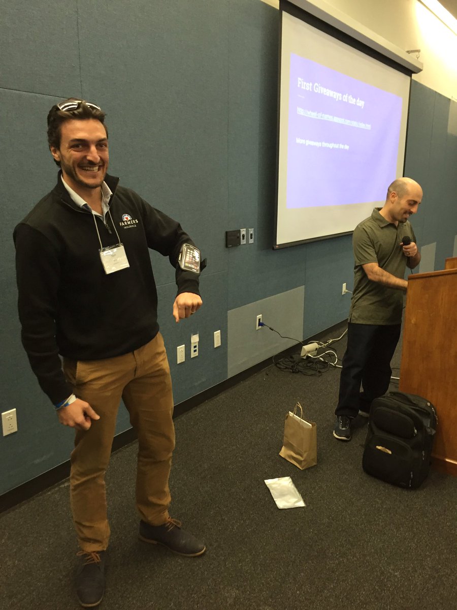 Gilad_Shai's tweet photo. Tom wins an armband #lucky #GDGLA #DevFest16 #WeAreFarmers https://t.co/smOd4WT0Jt