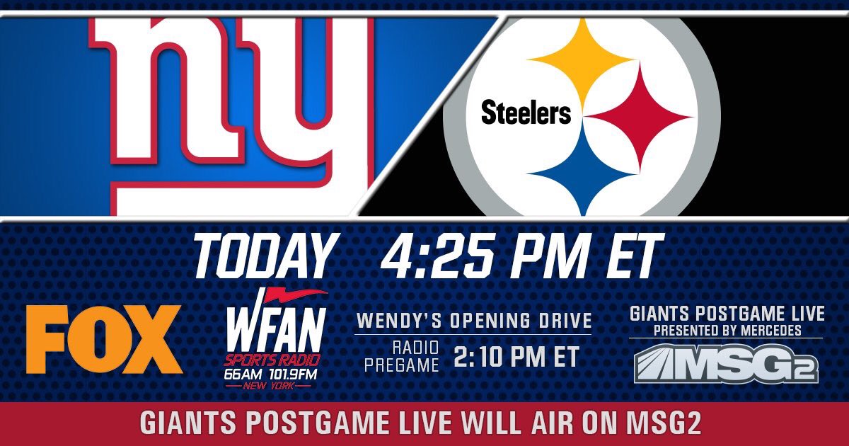 NYGRadio's tweet photo. Happy #NYGvsPIT Day! Our wall-to-wall coverage kicks off on @WFAN660 at 2:10 PM! #GiantsPride #GiantsChat https://t.co/zTnuOkqJZk
