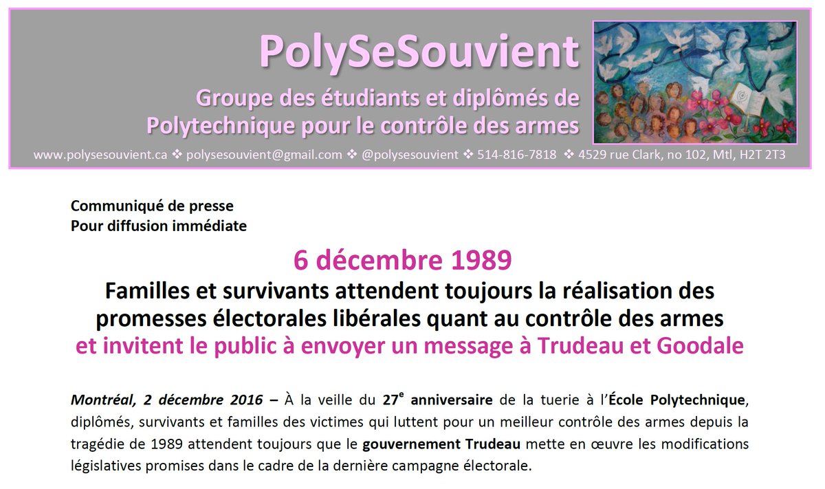 Polysesouvient's tweet photo. Familles attendent tjrs la réalisation des promesses électorales libérales quant au contrôle des armes https://t.co/CazK6qvo4b #6décembre https://t.co/SfKSf8R43M