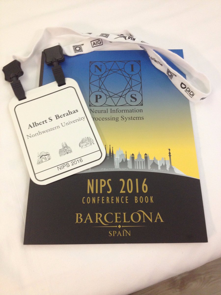 albertberahas's tweet photo. @ #NIPS2016. Excited to be in Barcelona. #multibatch #LBFGS https://t.co/48NTgJigCy