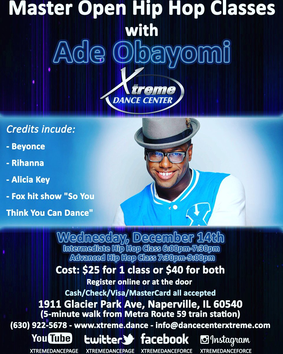 Open Master Hip Hop classes with Ade Obayomi!!! *PLEASE SHARE* So excited to have him in for the 2nd time this year!!! We love @adeeveryday