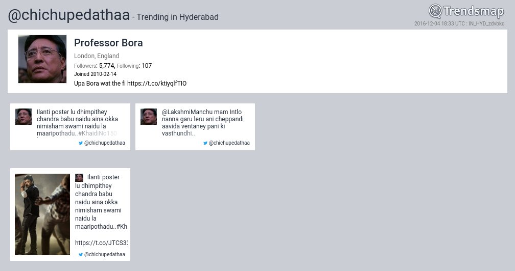 TrendsHyderabad's tweet photo. Professor Bora, @chichupedathaa is now trending in #Hyderabad

https://t.co/sGIJez1YRY https://t.co/RRtO9JgNCs