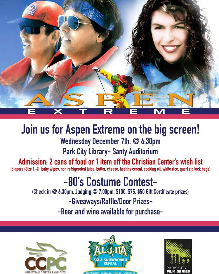 AlohaParkCity's tweet photo. Join us Wednesday for Aspen Extreme on the big screen! #parkcity #localevent #parkcityutah https://t.co/kOKDBvxcWH