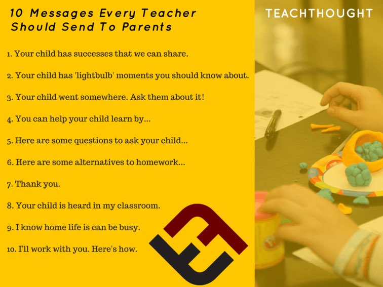 justintarte's tweet photo. 10 messages every teacher should send to parents: via @TeachThought #edchat #education https://t.co/rc9ngC7DC2
