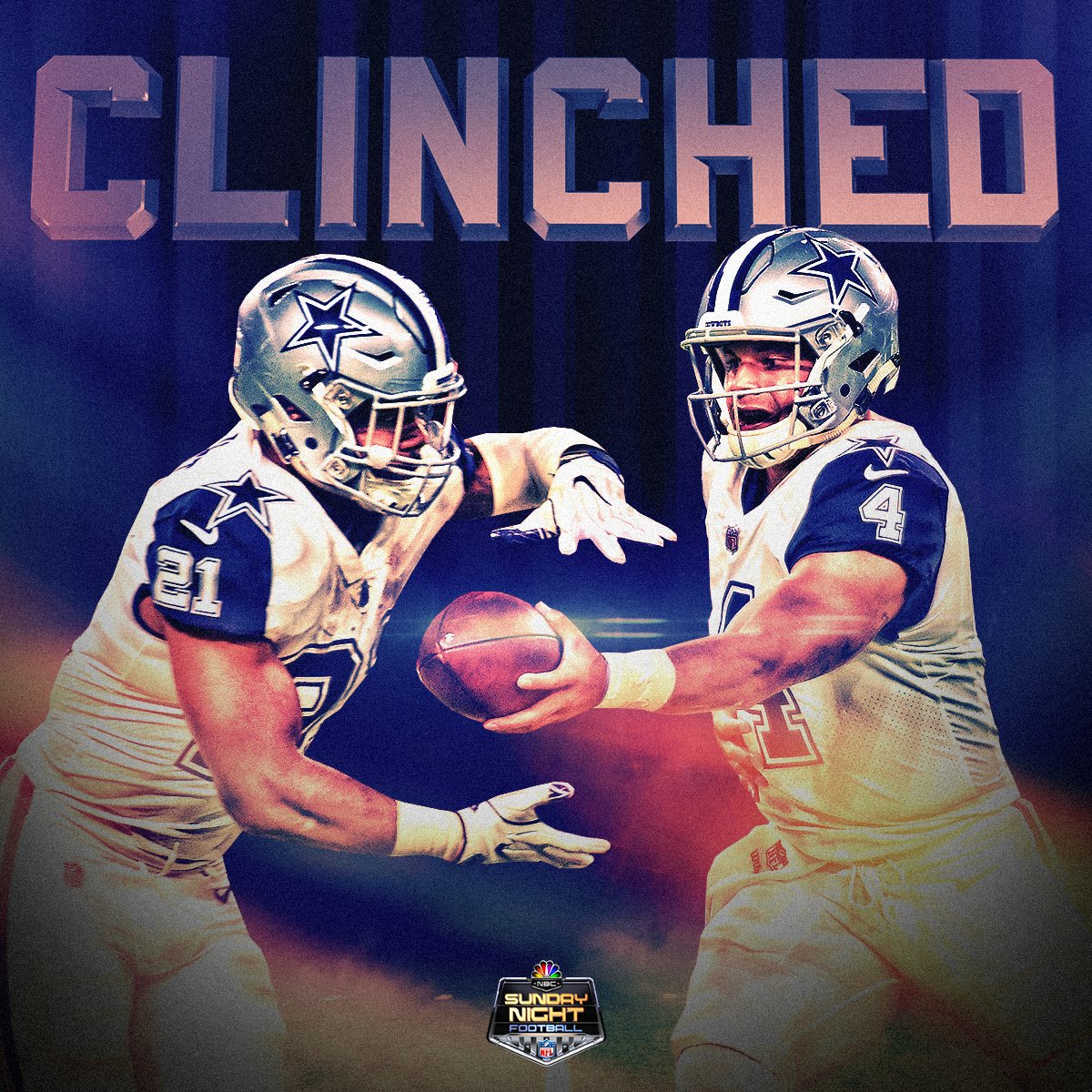SNFonNBC's tweet photo. The @dallascowboys are IN. 

The #DallasCowboys are the first team to clinch a playoff spot. https://t.co/pmDivSs96S