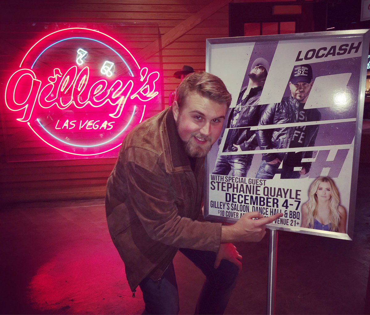 StephanieQuayle's tweet photo. The band has spotted my face next to the faces of @LOCASHmusic at @TIgilleys @TIvegas!! Here we go!! #flockofquayle #wranglerNFR C u at 9!! https://t.co/4RaPYdVhF0