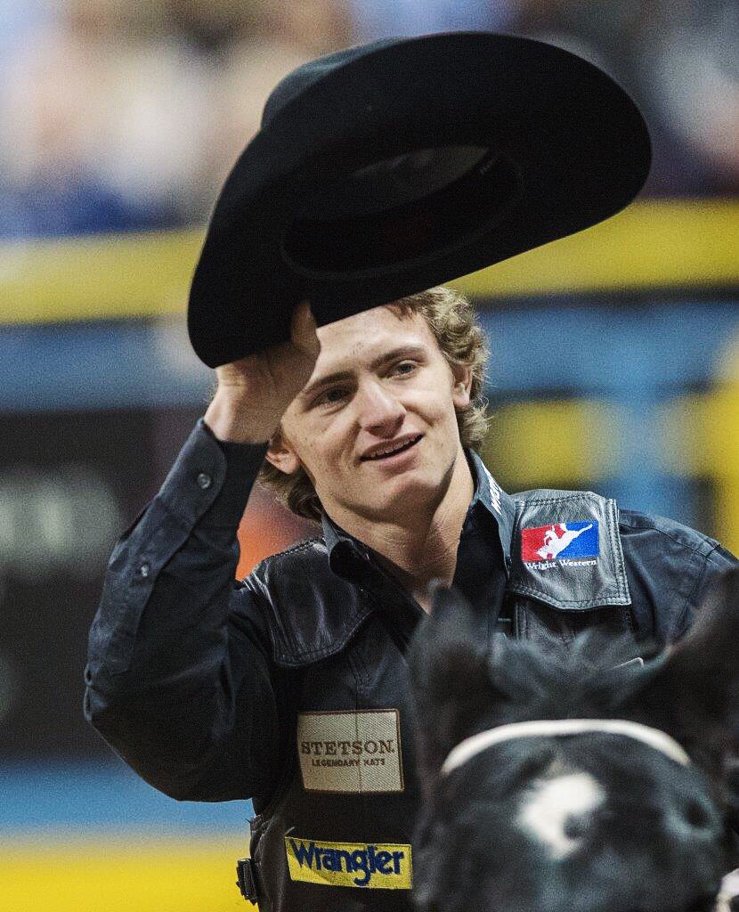 theDlasvegas's tweet photo. Congrats to Ryder Wright on capturing the #GoldBuckle in the Saddle Bronc Riding for the THIRD consecutive night! #Vegas #NFR #Rodeo https://t.co/ZktYDsQC0V