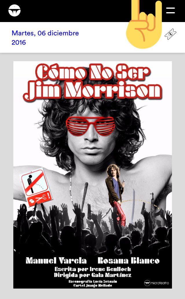 Galasigriz's tweet photo. El martes volvemos a la carga con Cómo no ser Jim Morrison en @microteatro #MicroJim #Porlamúsica ❤️🤘🏻https://t.co/iOKzTUjTba https://t.co/lfPCsuNaJW