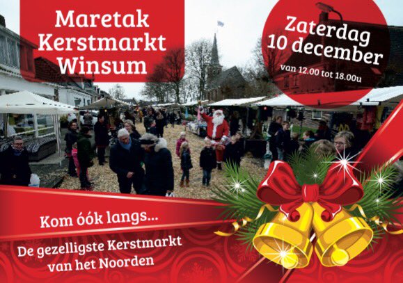 Zaterdag 10 December is het weer zo ver; de leukste Kerstmarkt van het Noorden... <a href="/WinsumFRL/">WinsumFRL</a> van 12.00 tot 18.00 uur.
Jij komt toch ook?