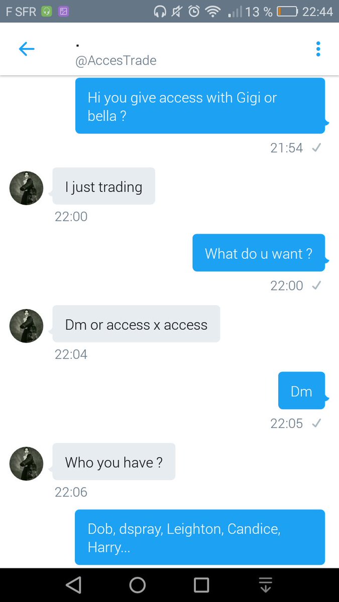 beginningtrades's tweet photo. /!\ Scammer Alert /!\ 
Don't Trade with @AccesTrade she's a Scammer she stole my holland, crystal' and Stydia

trade dm account accs acc https://t.co/NM5vNVRYtU