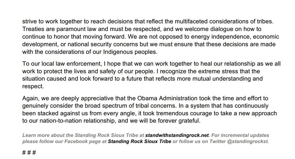 ErinSchrode's tweet photo. The official statement from #StandingRock Sioux Tribe about the US Army Corps of Engineers denying permit for #DakotaAccessPipeline. #NoDAPL https://t.co/96chT2fHdp