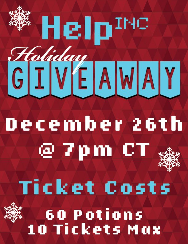 Giveaway time so save the date and earn your potions in stream! I never ask this but please RT! Great prizes! #rt #holiday #twitch #giveaway