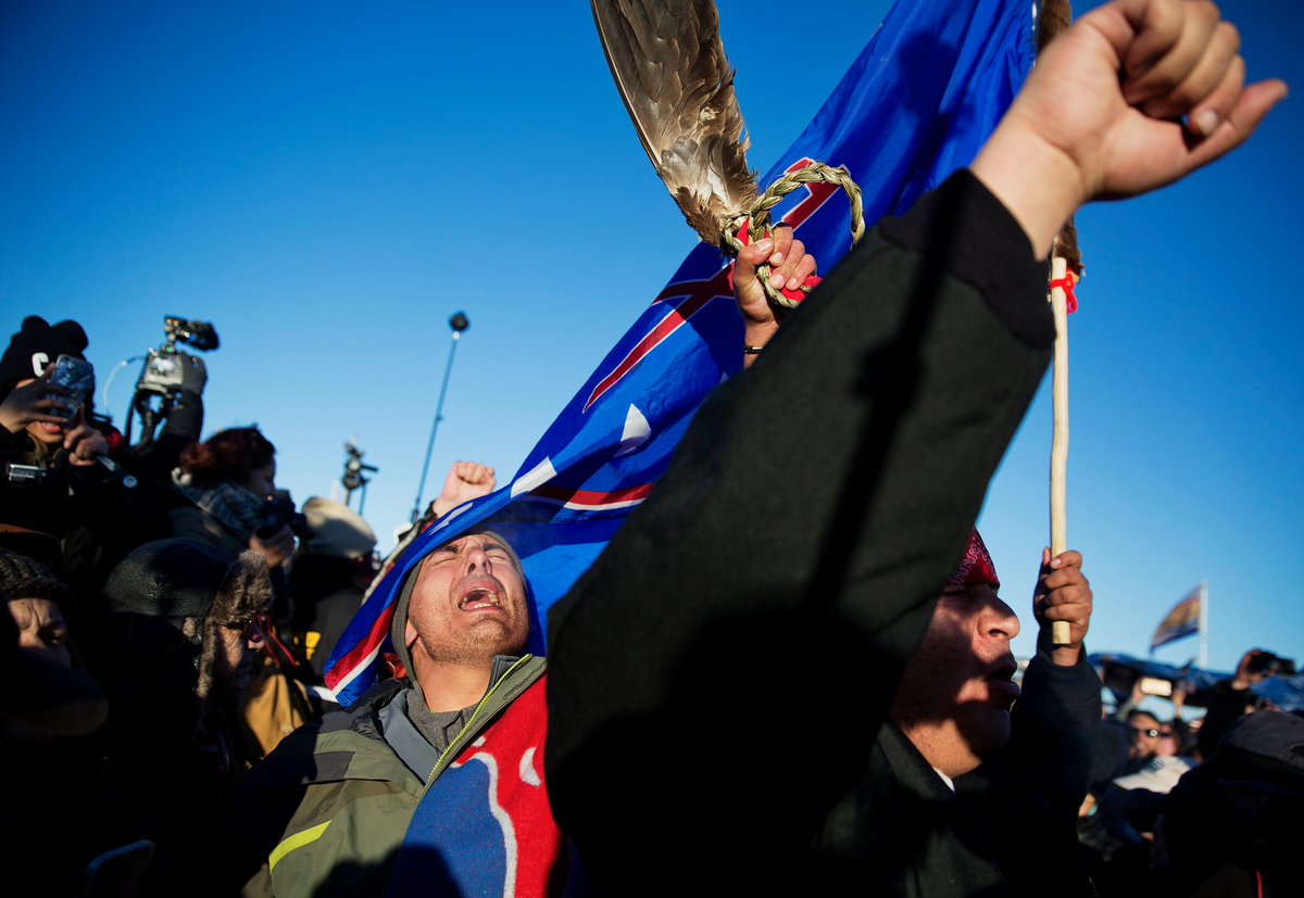 ajplus's tweet image. NOW: #NoDAPL protesters celebrate at the Oceti Sakowin camp after the U.S. Army Corps denies Dakota Access Pipeline route.