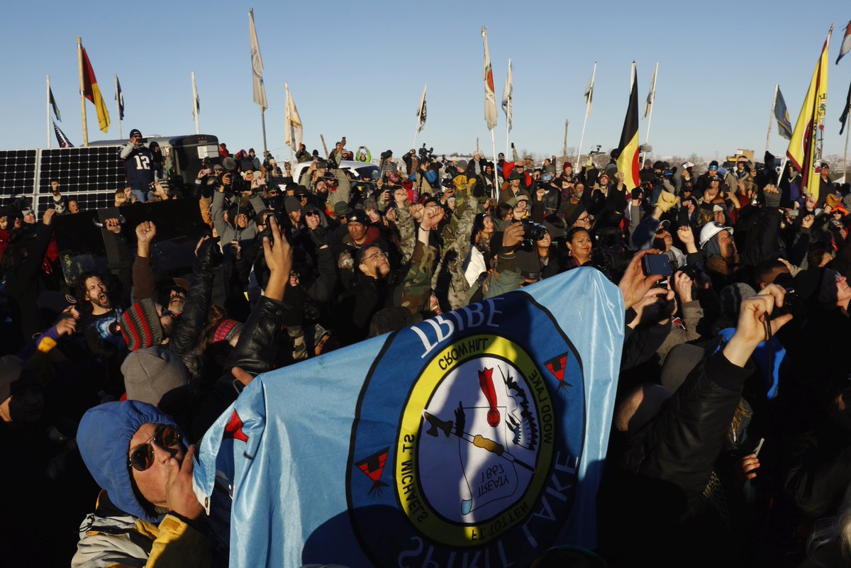 ajplus's tweet image. NOW: #NoDAPL protesters celebrate at the Oceti Sakowin camp after the U.S. Army Corps denies Dakota Access Pipeline route.