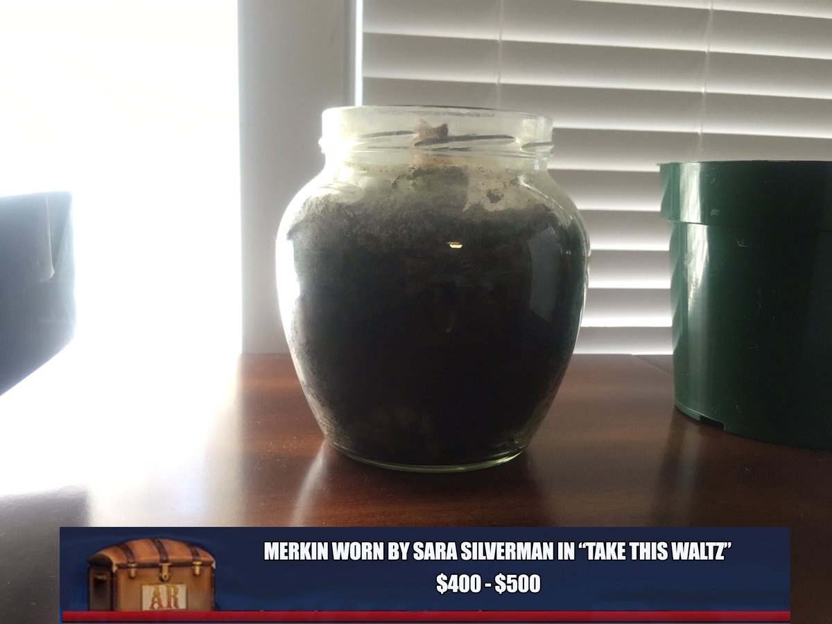 RoadAntique's tweet photo. @ItsJust_Wright our experts agree! this jar contains the merkin worn by @SarahKSilverman in 2011! Congrats!! https://t.co/1WzES6aLMg