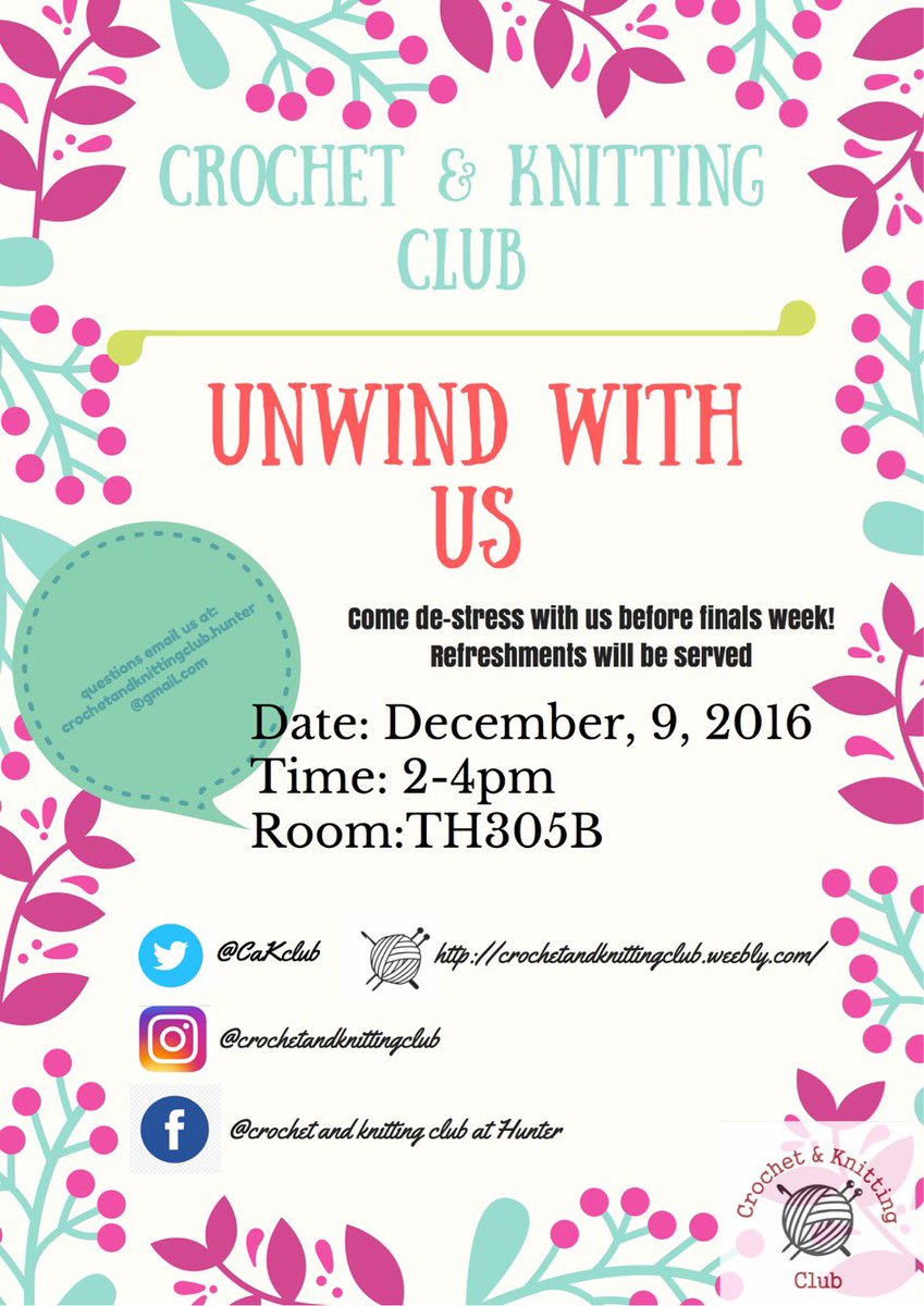 CaKClub's tweet photo. We have a FINALS WEEK EVENT this Friday 12/9 from 2-4PM!! #hunterclubs https://t.co/7rGLTuKbMn
