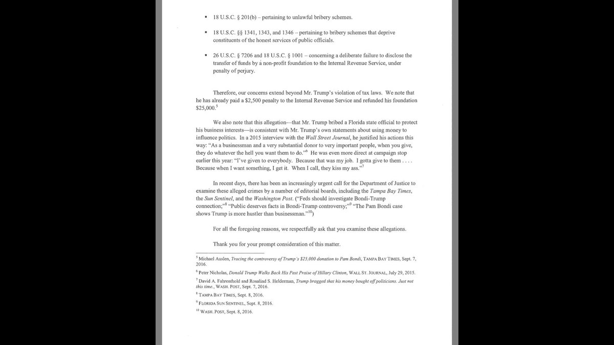 funder's tweet photo. #TRUMPLEAKS:16 House Dems ask AG to investigate 25k bribe from Trump via Foundation for TrumpU
#cnn #msnbc #AMJoy #cnnsotu #thisweek #resist https://t.co/CKdGW6tDBC