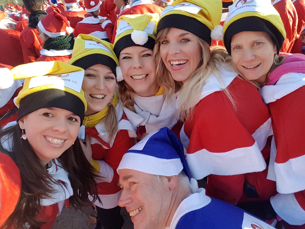 SusieStringers's tweet photo. Lots of fun at the @doitforcharity Santa Run with @colliercabs @MissBones83 @HelenLucyMc @_AshleyJay @EndometriosisUK #endometriosis #endo https://t.co/ojlTOegPsB
