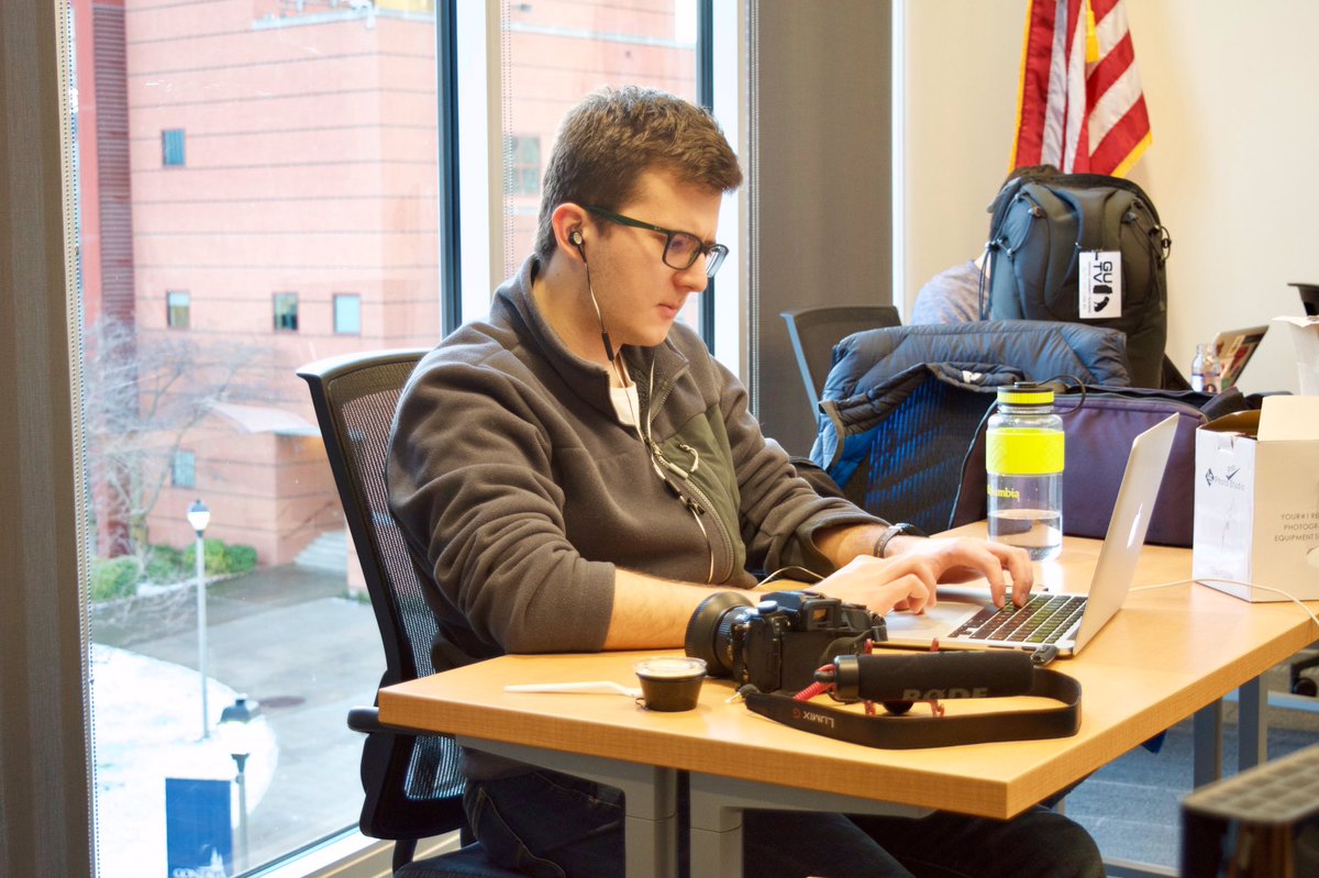 InclusiveZags's tweet photo. One hour until showtime! Evan is finishing a story highlighting two international GU students. #inclusivezags @GUTVzags https://t.co/38eHqLJDN8