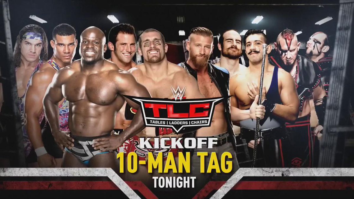 TONIGHT: A gigantic 10-man Tag Match is on tap for the #WWETLC #Kickoff, coming up on <a href="/WWENetwork/">WWE Network</a>!