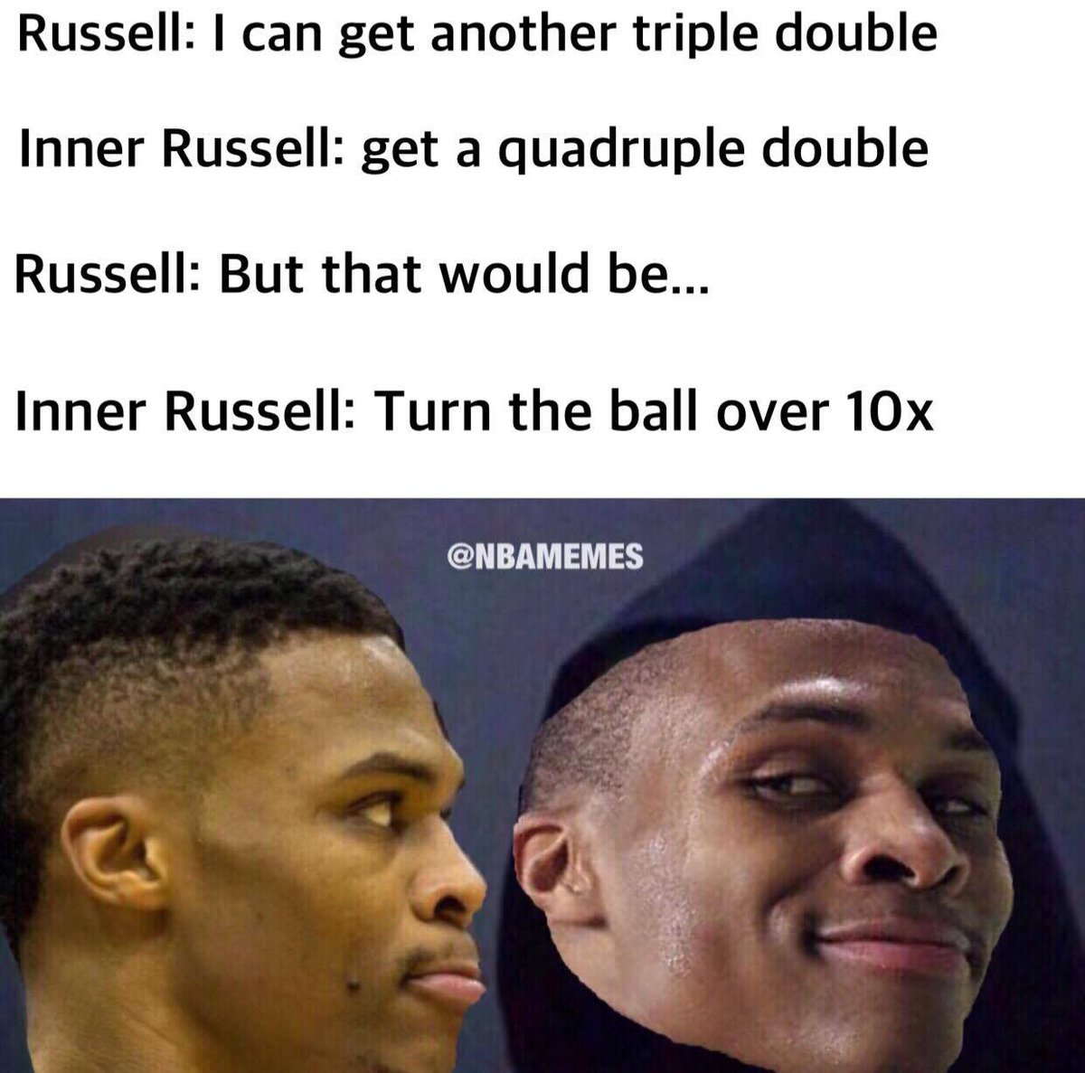 NBAMemes's tweet photo. Inner Russ be like.. @_ThunderNation https://t.co/O82oel3RcK