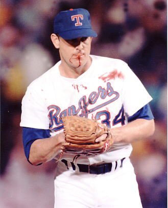 PureIntensityBB's tweet photo. TOUGHNESS! Nolan Ryan hit in the face w/ a line drive &amp; refuses to come out of the game. GREAT ones are simply wired differently. #WINorDIE https://t.co/CNzSv19q7k
