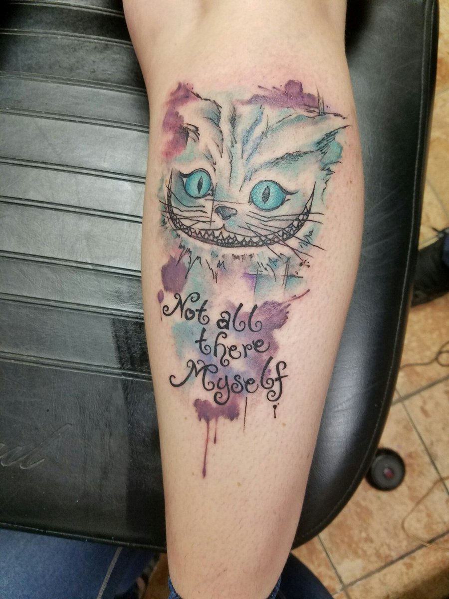 SpeargunJenna's tweet photo. Cyn at Dark Mark always does such a beautiful & amazing job... #darkmarktattoo #cheshiretat #notallthere #watercolor #disneytattoo https://t.co/AFa7Cuqehf