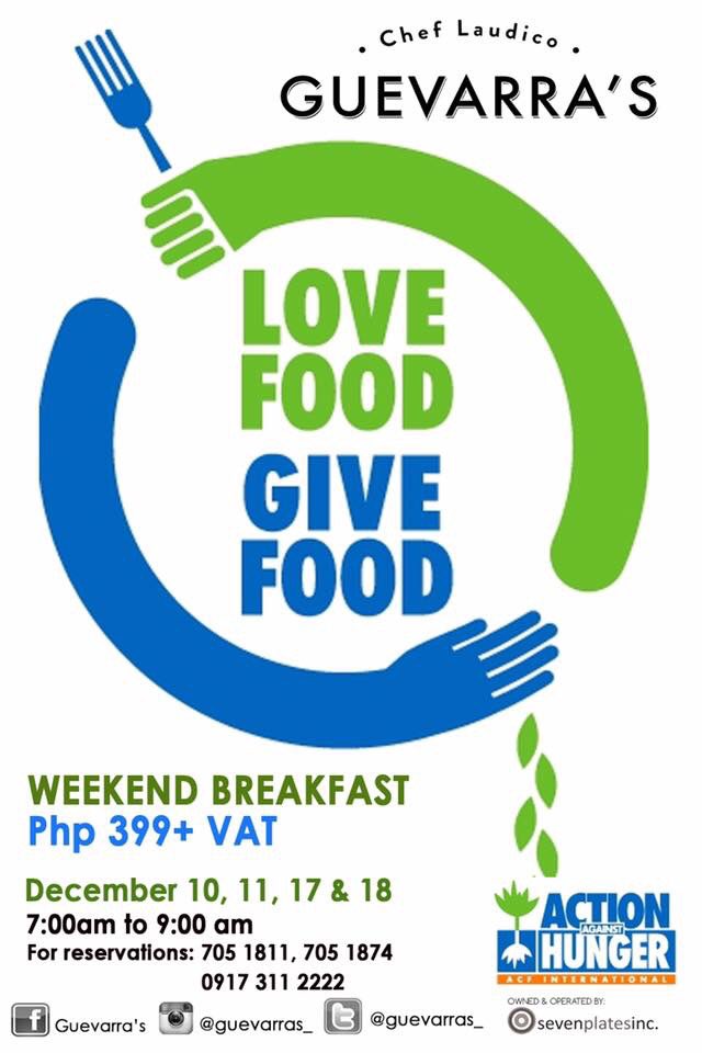 Guevarras_'s tweet photo. Have a weekend breakfast with us on Dec 10, 11, 17 &amp; 18 and donate 5% of food sales to Action Against Hunger. https://t.co/sDdKfRo3nh