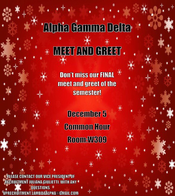 AlphaGamSJCP's tweet photo. We hope you're all as excited as we are for our final meet and greet of the semester! We can't wait to see some new and familiar faces! 🤗❤️ https://t.co/ubNO2LYMVX